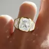 6ct Cushion Cut White Sapphire Three Stone Engagement Ring