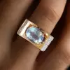 5ct East-west Oval Cut Aquamarine Art-deco Cocktail Ring