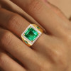 7ct Princess Cut Emerald Unisex Halo Cocktail Ring