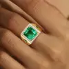 7ct Princess Cut Emerald Unisex Halo Cocktail Ring