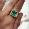7ct Princess Cut Emerald Unisex Halo Cocktail Ring