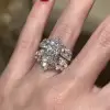 5.5ct Radiant Cut Three-pieces Crown Wedding Ring Set
