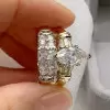 1.5ct Marquise Cut Vintage Two Tone Wedding Ring Set