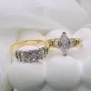 1.5ct Marquise Cut Vintage Two Tone Wedding Ring Set