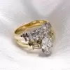 1.5ct Marquise Cut Vintage Two Tone Wedding Ring Set