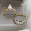 1.5ct Marquise Cut Vintage Two Tone Wedding Ring Set