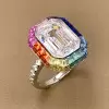 8.4ct Emerald Cut White Sapphire Rainbow Halo Cocktail Ring
