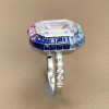 8.4ct Emerald Cut White Sapphire Rainbow Halo Cocktail Ring