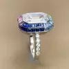 8.4ct Emerald Cut White Sapphire Rainbow Halo Cocktail Ring