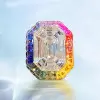 8.4ct Emerald Cut White Sapphire Rainbow Halo Cocktail Ring