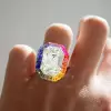 8.4ct Emerald Cut White Sapphire Rainbow Halo Cocktail Ring