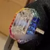 8.4ct Emerald Cut White Sapphire Rainbow Halo Cocktail Ring