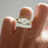 3ct Cushion Cut Three Stone Two Tone Wedding Ring Set