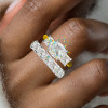 3ct Cushion Cut Three Stone Two Tone Wedding Ring Set