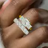 3ct Cushion Cut Three Stone Two Tone Wedding Ring Set