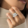 3ct Cushion Cut Three Stone Two Tone Wedding Ring Set