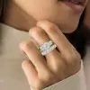 3ct Cushion Cut Three Stone Two Tone Wedding Ring Set