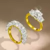 3ct Cushion Cut Three Stone Two Tone Wedding Ring Set