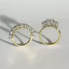 3ct Cushion Cut Three Stone Two Tone Wedding Ring Set
