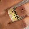 Flush Set White and Black Sapphire Starry Band Ring