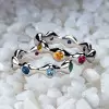 Bezel Set Round Cut Multicolor Sapphire Rainbow Wavy Band