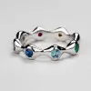 Bezel Set Round Cut Multicolor Sapphire Rainbow Wavy Band