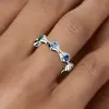 Bezel Round Cut Multicolor Sapphire Rainbow Wavy Band