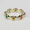 Bezel Set Round Cut Multicolor Sapphire Rainbow Wavy Band