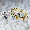 Bezel Round Cut Multicolor Sapphire Rainbow Wavy Band