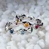 Bezel Round Cut Multicolor Sapphire Rainbow Wavy Band