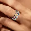 Bezel Set Round Cut Multicolor Sapphire Rainbow Wavy Band