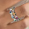 Bezel Set Round Cut Multicolor Sapphire Rainbow Wavy Band