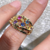 Round Cut Multicolor Sapphire Cluster Texture Floral Ring