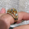 Round Cut Multicolor Sapphire Cluster Texture Floral Ring