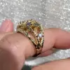 Round Cut Multicolor Sapphire Cluster Texture Floral Ring
