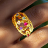 Round Cut Multicolor Sapphire Cluster Texture Floral Ring