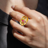 Round Cut Multicolor Sapphire Cluster Texture Floral Ring