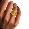 Round Cut Multicolor Sapphire Cluster Texture Floral Ring