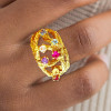 Round Cut Multicolor Sapphire Cluster Texture Floral Ring