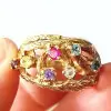 Round Cut Multicolor Sapphire Cluster Texture Floral Ring