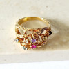 Round Cut Multicolor Sapphire Cluster Texture Floral Ring