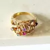 Round Cut Multicolor Sapphire Cluster Texture Floral Ring
