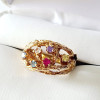 Round Cut Multicolor Sapphire Cluster Texture Floral Ring