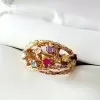 Round Cut Multicolor Sapphire Cluster Texture Floral Ring
