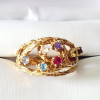 Round Cut Multicolor Sapphire Cluster Texture Floral Ring