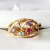 Round Cut Multicolor Sapphire Cluster Texture Floral Ring