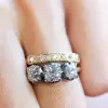 7ctw Cushion Cut Two Tone Vintage Three Stone Engagement Ring
