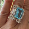 14ct Emerald Cut Aquamarine Cluster Halo Cocktail Ring