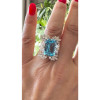 14ct Emerald Cut Aquamarine Cluster Halo Cocktail Ring