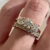 7ctw Round Cut Gold Tone Three Stone Wedding Ring Set